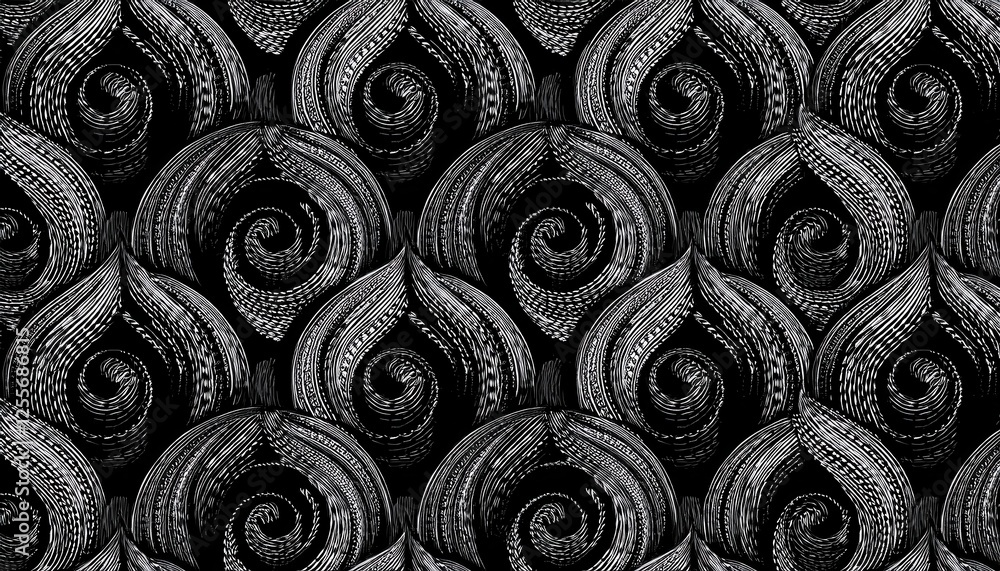 Poster abstract black and white swirling wave pattern, dynamic flowing lines, circular and curved texture for textile or wallpaper design