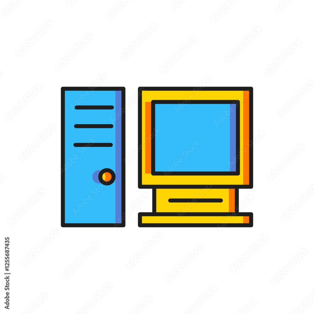 Poster color computer monitor icon isolated on white background. pc component sign. flat filled outline sty