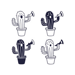 Funny Cinco de Mayo Cactus Playing Trumpet Vector Illustration