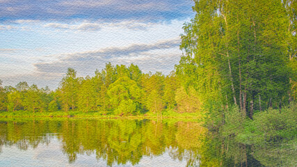 Calm lake with trees in the background