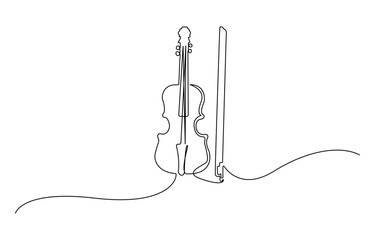 violin continuous line art drawing, Musical instrument for decoration, design, banners, festival invitations, music shop. Stringed music instruments concept. Vector © Line Art Gallery