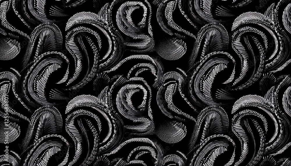 Aufkleber abstract black and white swirling wave pattern, dynamic flowing lines, circular and curved texture f