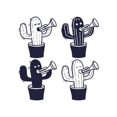 Funny Cinco de Mayo Cactus Playing Trumpet Vector Illustration
