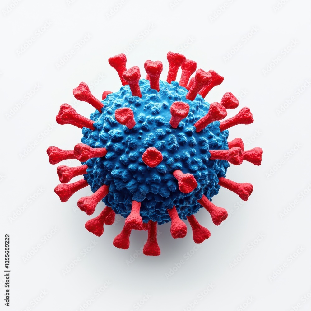 Poster predictive healthcare concept. visual representation of a virus with red and blue structures.