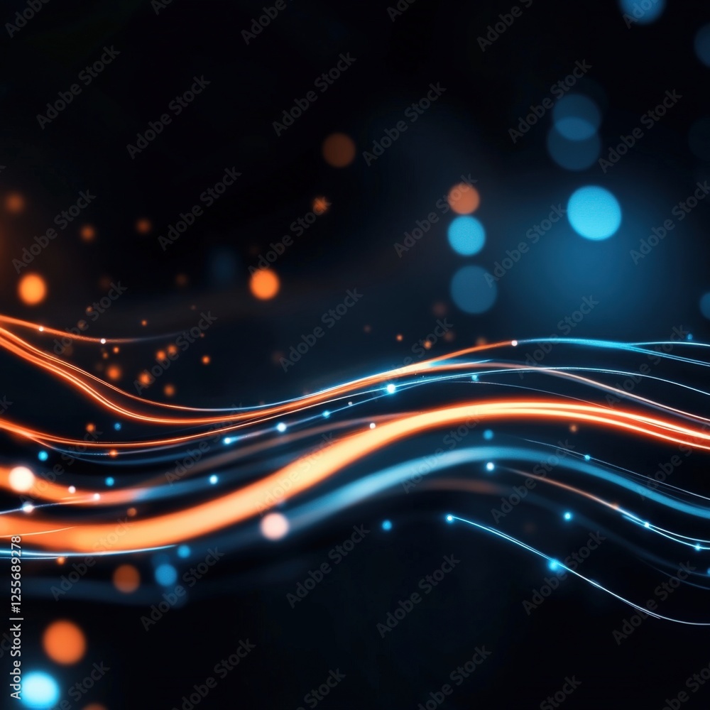 Poster dynamic abstract light waves digital art vibrant colors virtual environment close-up view energy and