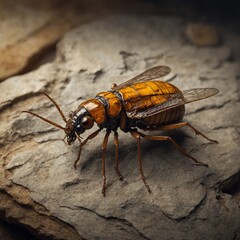 Sketch an ancient fossilized insect in amber.