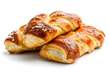 A trio of pretzel twists, perfect for a satisfying snack or a delightful meal on white background