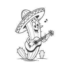 Funny Cinco de Mayo vector illustration of a Mexican cactus playing guitar