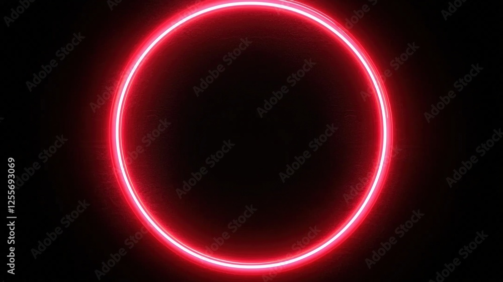 Poster dynamic red neon circle on black background abstract art digital design minimalist environment bold 