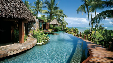 Obraz premium Luxury Tropical Beach Resort with Infinity Pool and Ocean View