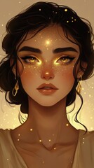 Portrait of a woman with glowing eyes and sparkling freckles