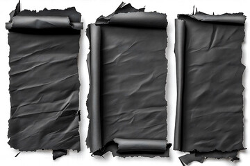 Torn Black Paper Set &ndash; Ripped Sheets with Uneven Textured Edges on Transparent Background