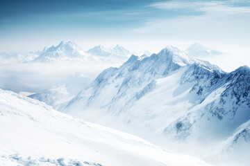 A high-altitude snowy plateau stretching endlessly, distant peaks barely visible through the icy haze of a winter storm.