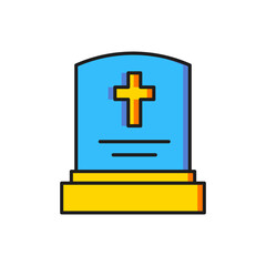 Fototapeta premium Color Grave with tombstone icon isolated on white background. Flat filled outline style with shadow. Vector