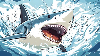 Great White Shark Surfacing Through Ocean Waves