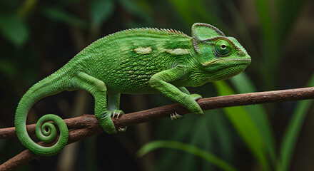 Obraz premium Green Chameleon on Branch in Jungle