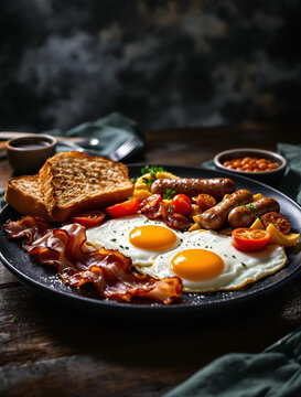 Indulge in a Delicious and Satisfying Full English Breakfast that features Eggs, Bacon, and Sausage