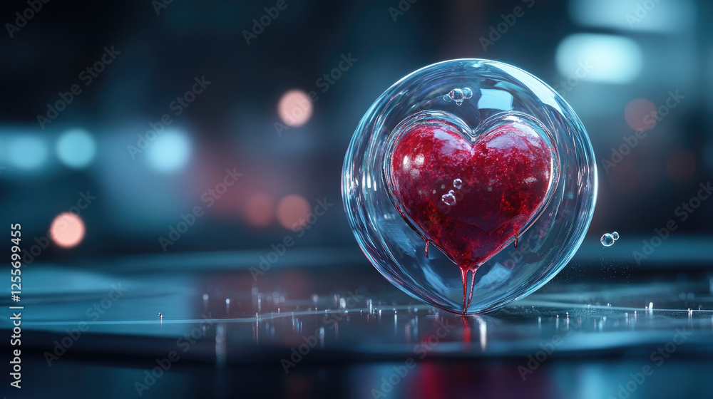 Poster futuristic heart visualization laboratory setting digital illustration sci-fi environment close-up v