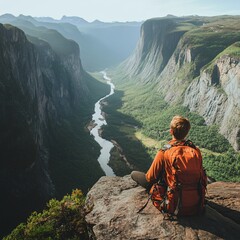 Naklejka premium Exploring majestic cliffs and rivers nature photography scenic landscape outdoor adventure eye-level perspective serenity in wilderness