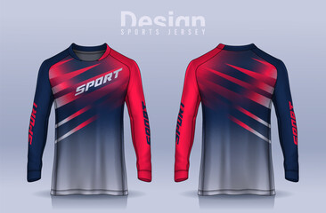 t-shirt sport design template, Long sleeve soccer jersey mockup for football club. uniform front and back view,Motocross jersey.