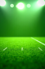 Naklejka premium A green blurred background with subtle white lines, mimicking an American football field. Football Field Blur.