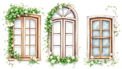 Charming Wooden Windows with Ivy Daisies Cottagecore Home Decor