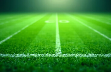 Obraz premium A green blurred background with subtle white lines, mimicking an American football field. Football Field Blur.
