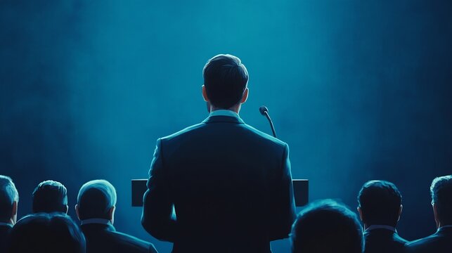 Corporate executive addressing virtual town hall meeting reassuring customer during crisis transparency empathy professional yet approachable composition conveys importance of crisis management