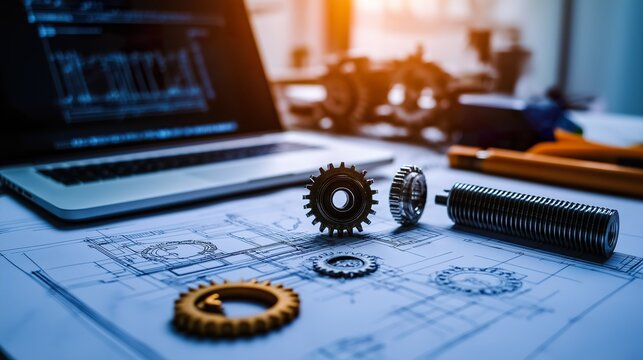 Industrial Drafting Table with Blueprints

