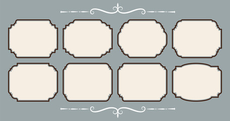 Set of ornamental label vintage frames. Old ornate labels, decorative vintage frame with Royal wedding insignia, sale sticker or invitation card. Isolated vector symbols. 