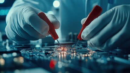 Electronics Engineer's Gloved Hand
