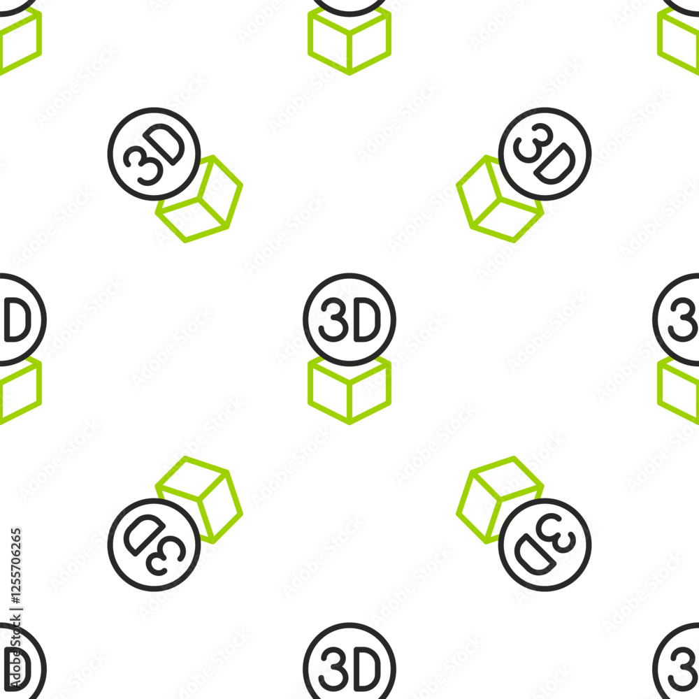 Poster line isometric cube icon isolated seamless pattern on white background. geometric cubes solid icon. 