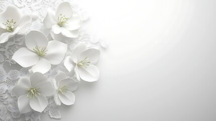 Obraz premium White Flowers Arranged on Delicate White Lace Background