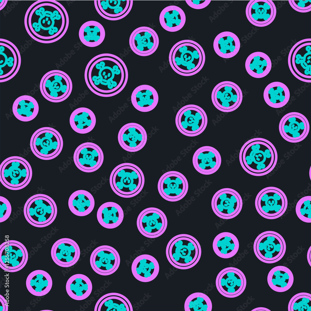 Aufkleber line bones and skull as a sign of toxicity warning icon isolated seamless pattern on black backgroun