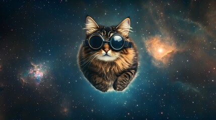 A Fluffy Cat Astronaut Soaring Through Space