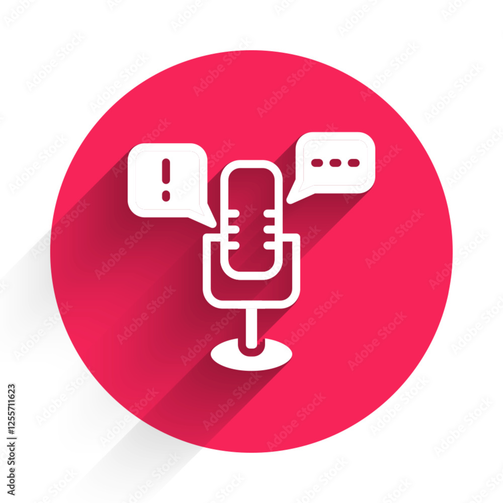 Poster white freedom of speech icon isolated with long shadow. freedom of expression. red circle button. ve