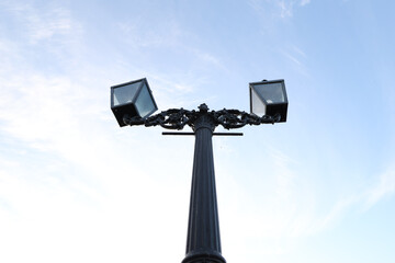Close up detail shot with lantern with two lights.