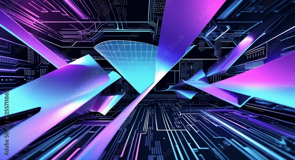 Aufkleber futuristic glowing blue digital background with abstract lines and patterns