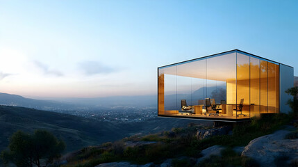 Modern Glass House with Panoramic Mountain View