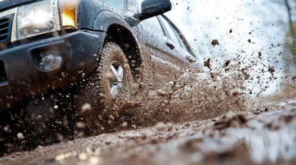 Off-Road SUV Splashing Through Mud