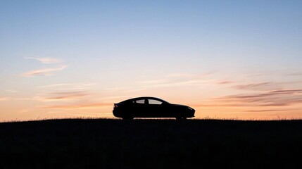Fototapeta premium Silhouette Car Sunset Landscape