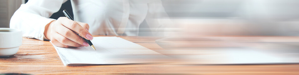 woman hand document with keyboard