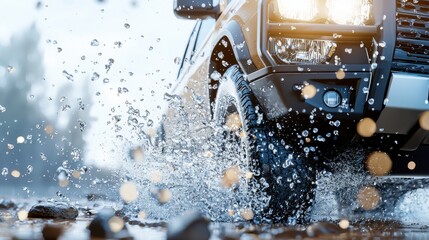 SUV Splashing Through Water, Off-Road Adventure