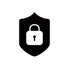 padlock icon with shield, simple flat style, illustration, logo sign symbol pictogram template, for ui or ux isolated on white for mobile app, editable