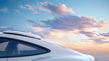 Obraz premium White Luxury Sports Car Sunset Cloudscape