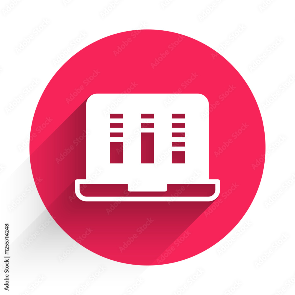 Poster white sound or audio recorder or editor software on laptop icon isolated with long shadow background