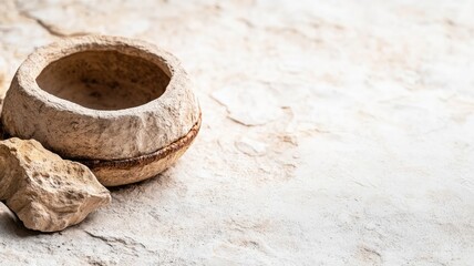 Naklejka premium Stone bowl and rock on textured surface
