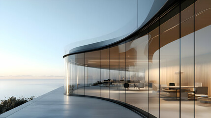 Fototapeta premium Modern Glass Office Building with Stunning Ocean View