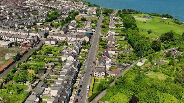 Aerial view of Residential homes and Business in Larne Town Co Antrim Northern Ireland