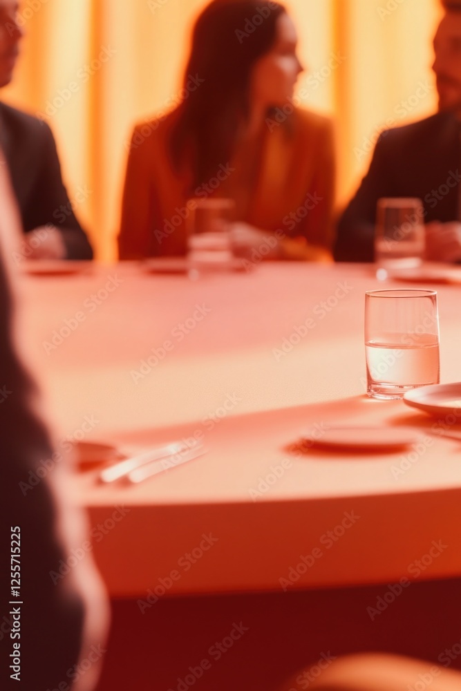 Poster group discussion at a table with multiple individuals seated